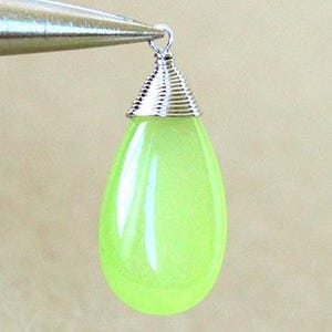 Green Leaf Jade Pendant with Rhodium Wire Wrap | Korean Tinted Jade Jewelry | Green DIY Necklace Supplies