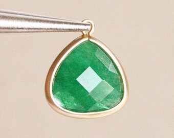 Green Aventurine Pendant with 14K Gold-platted Frame | Korean Tinted Aventurine Jewelry | Green DIY Earrings Supplies