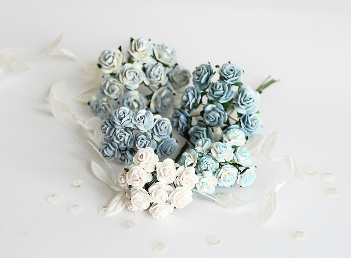 50 Pcs Shades of Blue Paper Rose / Mulberry Paper Roses Etsy