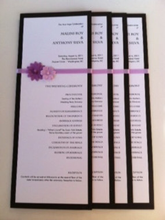 Wedding Program Card With Coordinating Floral And Ribbon Etsy