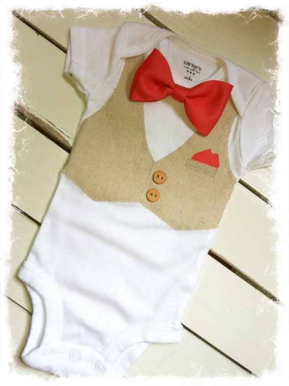 Items similar to Boys Coral BOW TIE BODYSUIT with Linen VestVest