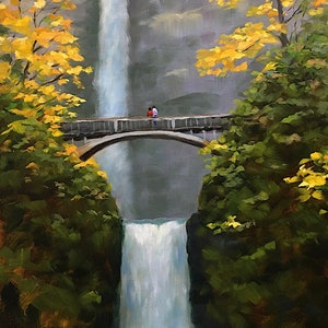 Fine art print giclee of original oil landscape painting - Multnomah Falls - home decor, wall art, wall decor