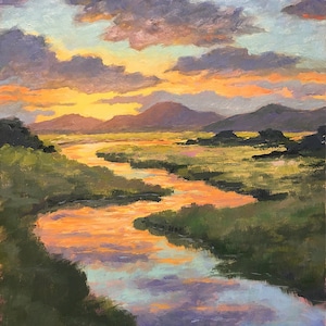 Fine art print giclee of original oil landscape painting - Sunset Over Powder River Oregon - home decor, wall art, wall decor