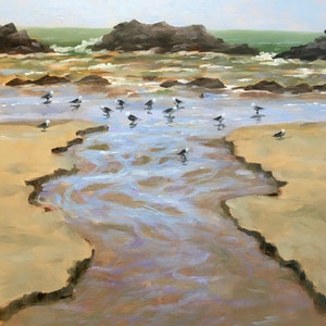 Fine art print giclee of original oil seascape painting of seagulls for home, office wall decor
