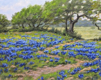 Original Oil Painting "Bluebonnet Path" for home, bedroom or office wall decor