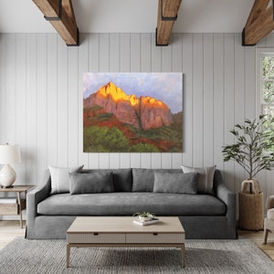 Zion National Park - The Watchman at Sunset-  Large original custom canvas oil landscape painting for home, office, bedroom wall decor