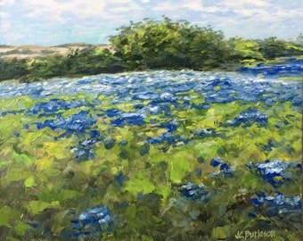 Fine art print giclee of original oil landscape painting - Texas Bluebonnets - abstract - home decor, wall art, wall decor