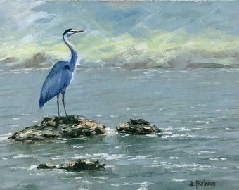 Custom Original Oil Painting of a Great Blue Heron for home, office, bedroom or wall decor