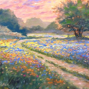 Fine art print giclee of original oil landscape painting - Texas Wildflowers - home decor, wall art, wall decor
