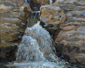 Original Oregon Waterfall Oil Painting, Cavitt Creek Falls Oregon Landscape Art, Impressionist Nature Wall
