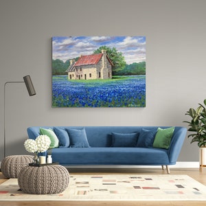 Large original custom oil painting landscape commission - Texas bluebonnets - southwest art -