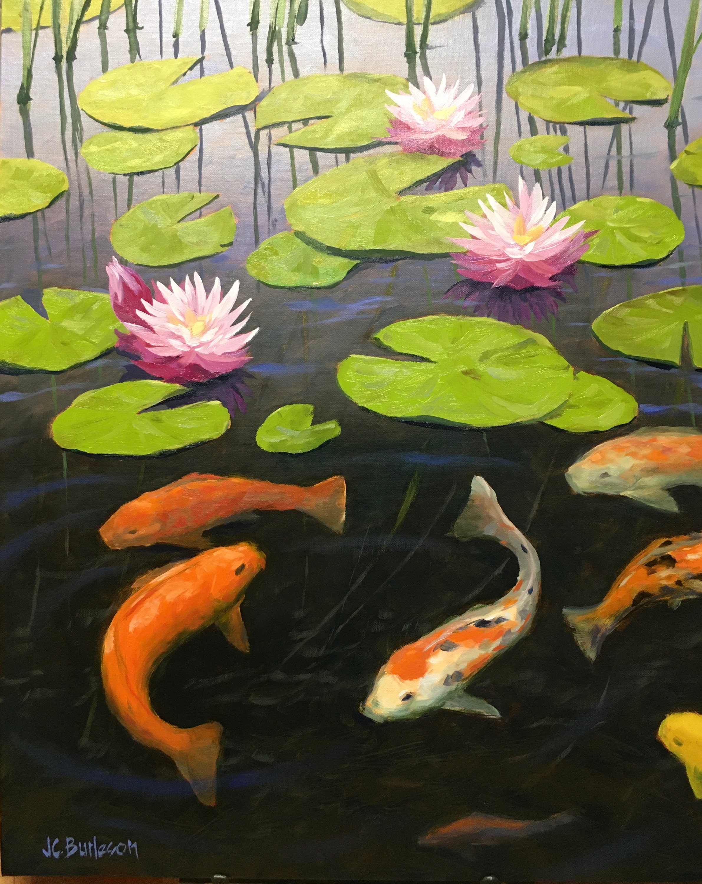 Koi Fish PAINT by NUMBER Kit Adults , White Lotus Plant in Lake