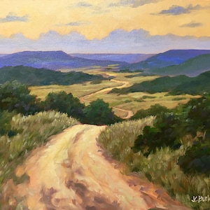 Fine art print giclee of original oil landscape painting - Bandera County Road, Texas - home decor, wall art, wall decor , wall decor