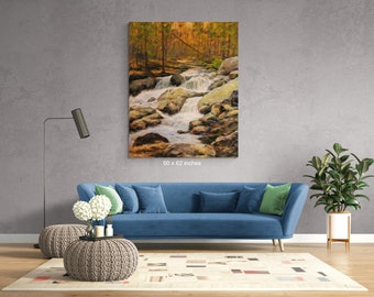 Custom Waterfall Oil Painting: Rocky Mountain Sunset Landscape Art