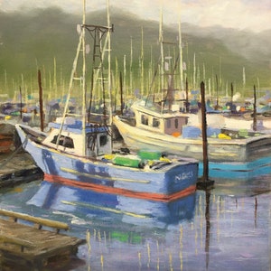 Original oil painting:-  Garibadli Fishing Boats, for home, office, bedroom or wall decor