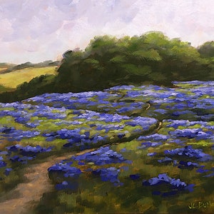 Fine art print giclee of original oil landscape painting - Ellis County Bluebonnets - home decor, wall art, wall decor