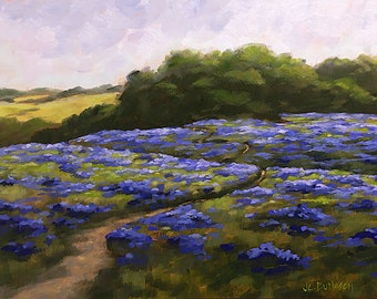 Bluebonnet Field Art Print: Texas Landscape Painting Giclee