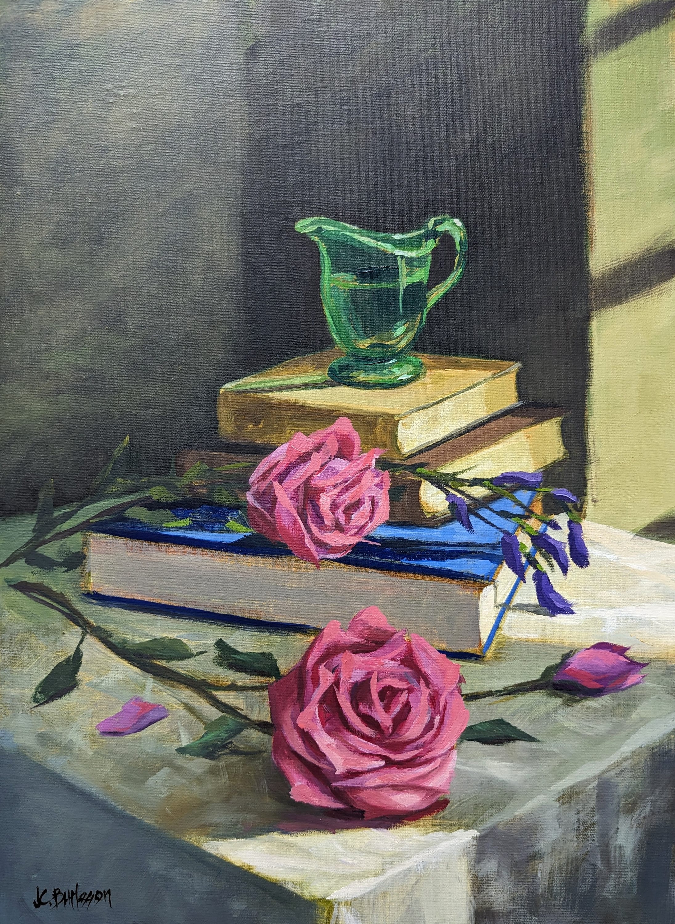 ピンクのバラの油絵：オリジナルの花の静物画（12x16） - Etsy 日本