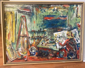 Origineel olieverfschilderij van Michael Daly uit 1973, geverifieerde moderne kunst uit het midden van de eeuw, gesigneerd en gedateerd