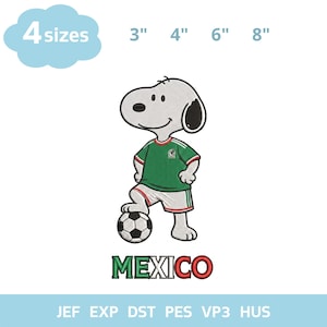 Mexico Football Snoopy Embroidery File, Cute Soccer Dog Embroidery Design, Machine Embroidery Pattern