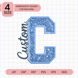 Diseño de bordado personalizado con apliques llamativos / Aplique de letras personalizado con texto de mascota / Equipo personalizado / Archivo para máquina de letras universitarias