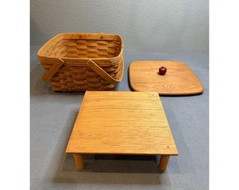 Authentic Longaberger Handwoven Basket Complete Set w/ Riser & Apple Lid 1988
