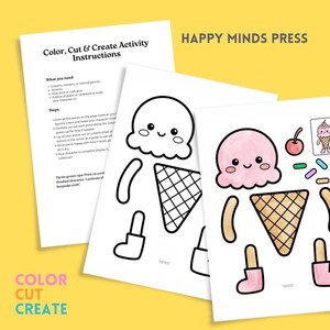 Kawaii Ice Cream Cone Cut and Assemble Printable | Color Cut Glue Craft Activity | Kids Printable | Instant Download