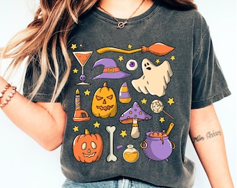 Comfort Colors® Creepy Cute Halloween Doodle Shirt, Envío gratis, Vintage Halloween Tee, Cute Halloween Aesthetic, Spooky Season Shirt