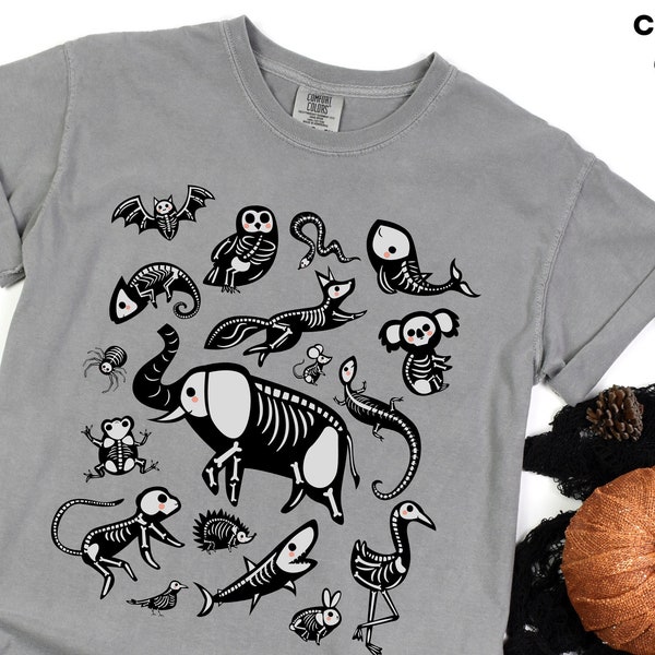 Comfort Colors®  Animal Skeleton Shirt, Free Shipping, Cute Halloween Shirt, Animal Lover Gift, Oversized Spooky Season Shirt