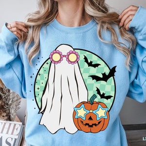 Groovy Ghost Sweatshirt, Free Shipping, Cute Spooky Season Shirt, Creepy Cute, Vintage Halloween Shirt, Checkered Shirt, Creep It Reel