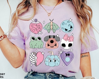 Comfort Colors® Pastelowa koszula na Halloween, koszula Kawaii, Pastelowy Goth, Różowy Halloween, Straszny i słodki, koszula Luna Moth, koszula Vintage Witchy