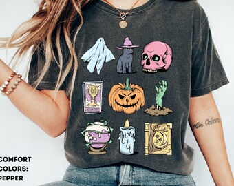 Comfort Colors® Vintage Halloween Tee, Free Shipping, Pastel Halloween, Oversized Tarot Card Shirt, Witchy Shirt, Ghost Tee, Spooky Season,