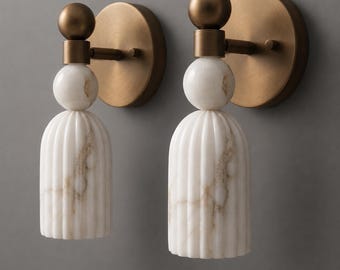 Alabaster Marble & Brass Wall Sconce | Mid Century Modern wall Light | Vintage Stilnovo Italian Style wall Lamp | Handcrafted Wall Fixture
