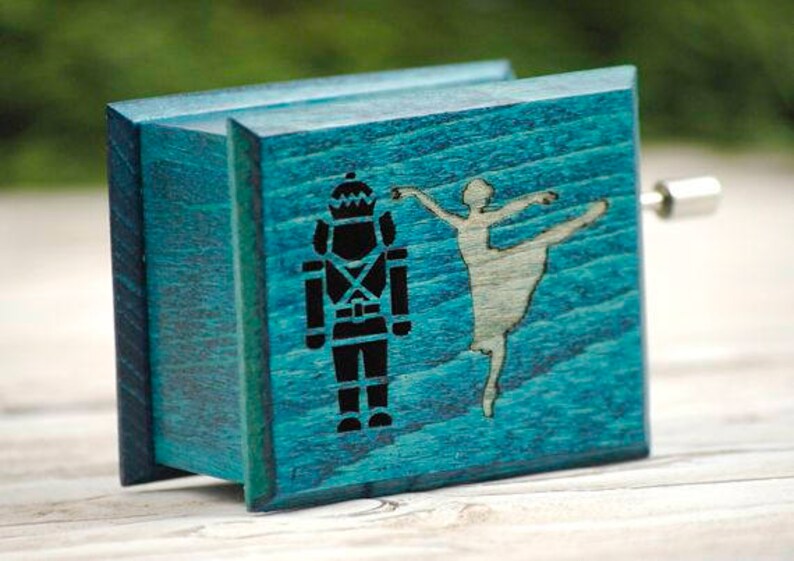 Gift for ballerina Nutcracker Щелкунчик christmas ballet hand-powered music box turquoise image 6