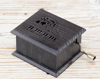 Anniversary gift elegant black graphite hand-powered music box piano Hungarian Raphsody Franz Ferenc Liszt