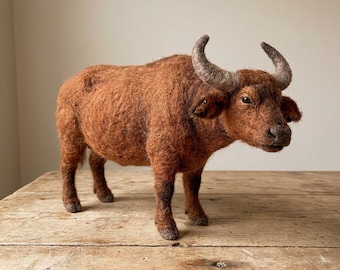 Buffalo Needle Felting Kit for Beginners | Wool Supplies+Step Guide, DIY Craft, Stress Relief Hobby, Gift for Crafters, Birthday Present