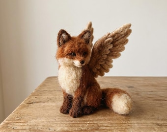 Winged Fox Needle Felting Kit for Beginners | Wool Supplies+Step Guide, DIY Craft, Stress Relief Hobby, Gift for Crafters, Birthday Gift