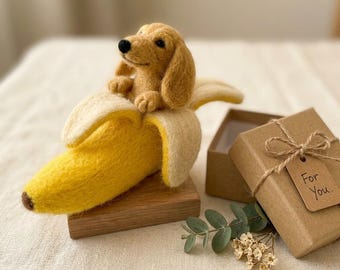 Naaldviltenset voor beginners Schattige hond in banaan DIY Craft Set Stress Relief Hobby Cadeau voor haar Puppy minnaar cadeau