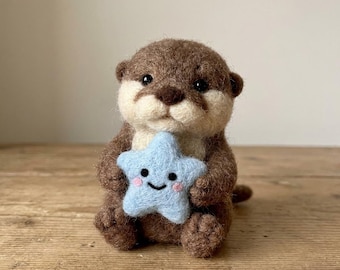 Otter Needle Felting Kit for Beginners | Wool Roving+Step Guide, DIY Craft, Stress Relief Hobby, Gift for Crafters, Birthday Present