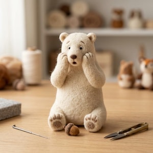 Überraschter Eisbär Hände auf die Wangen Nadelfilzpackung | Anfängerfreundliches, skurriles Tierhandwerk (DIY)