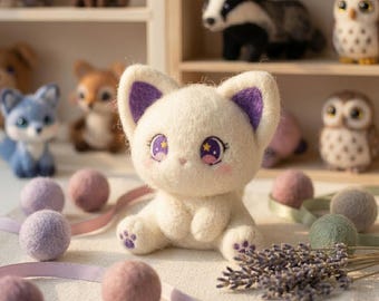 Naaldviltenset voor beginners Leuke kat DIY-knutselset Stressverlichting paars kitten Cadeau voor haar