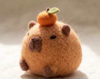 Naaldviltset capibara met oranje knutselset voor beginners Stressverlichting Verjaardagscadeau voor haar
