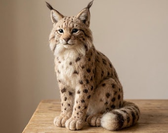 Lynx Needle Felting Kit for Beginners | Wool Supplies+Step Guide, DIY Craft, Stress Relief Hobby, Gift for Crafters, Birthday Present