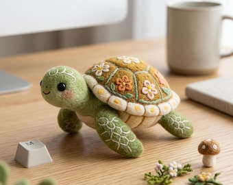 Needle Felting Kit Floral Turtle DIY Craft Set for Beginners Nature Lover Gift for Her Creative Hobby