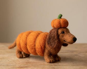 Dachshund Pumpkin Needle Felting Kit | Wool Supplies+Step Guide, DIY Craft, Stress Relief Hobby, Gift for Dog Lovers, Autumn Craft