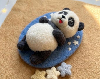 Naaldviltenset voor beginners Schattige panda knutselset Stressverlichting Cadeau voor haar Handgemaakte wollen dierenset