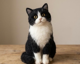 Tuxedo Cat Needle Felting Kit for Beginners | Wool Supplies+Step Guide, DIY Craft, Stress Relief Hobby, Gift for Crafters, Birthday Gift