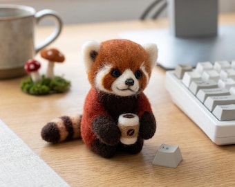 Nålfiltningskit för nybörjare Röd panda DIY-pysselset Stressavlastande present till henne Kaffeälskare Hobby