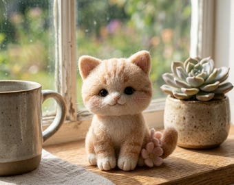 Naaldviltenset voor beginners Schattige gemberkat DIY Craft Set Stress Relief Hobby Cadeau voor haar Kittenliefhebber Wolkunst