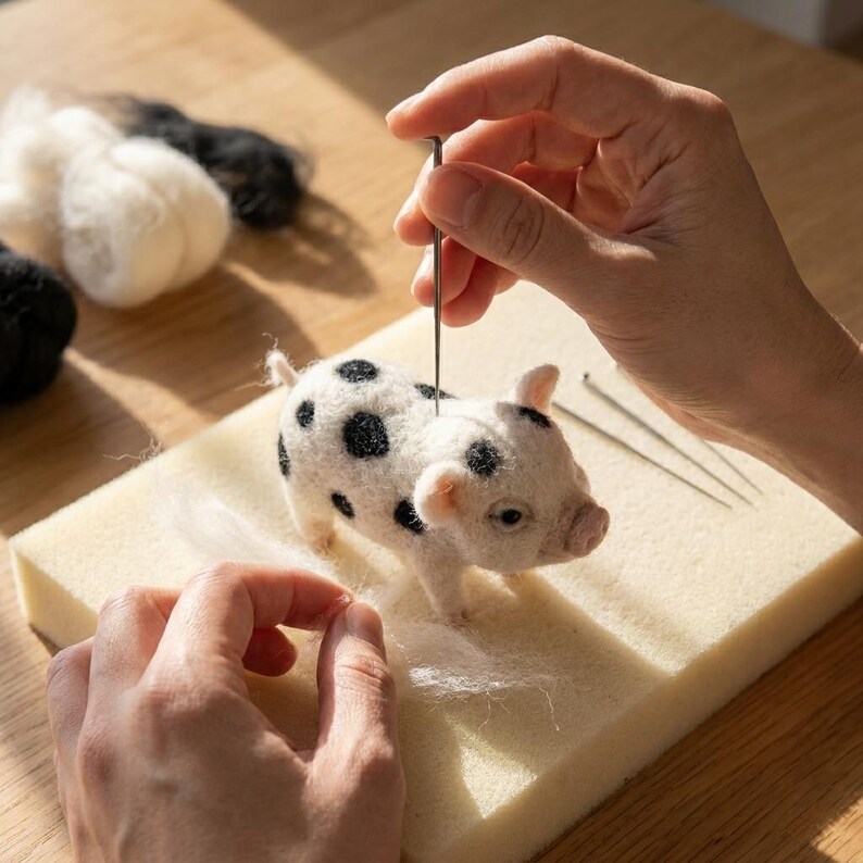 Pig DIY Craft Set Stress Relief Hobby Gift Needle Felting Kit for Beginners image 4